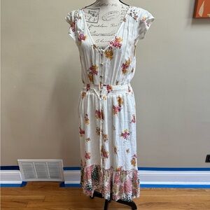 Lucky Brand Floral Midi Dress - White and Pink